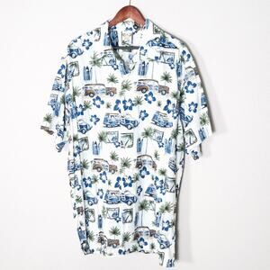 Go Barefoot Men’s Shirt Hawaiian Retro Coastal Aloha Print Vacationwear XL Tall